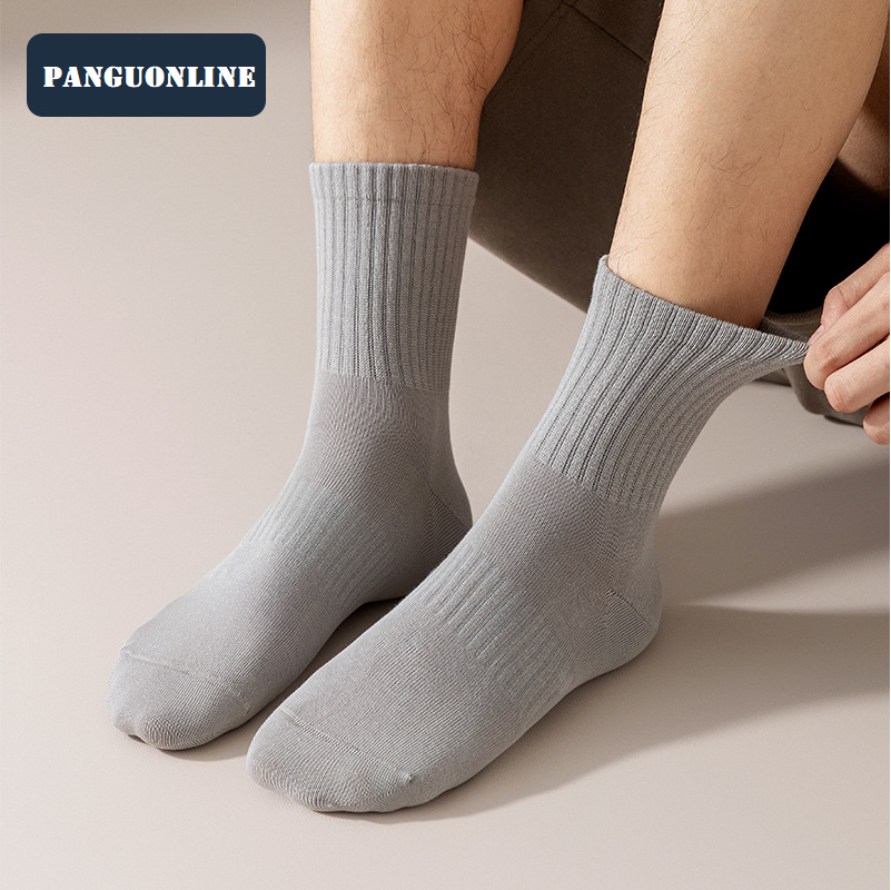 Men's autumn and winter pure cotton mid length socks wholesale business men's cotton socks black long socks