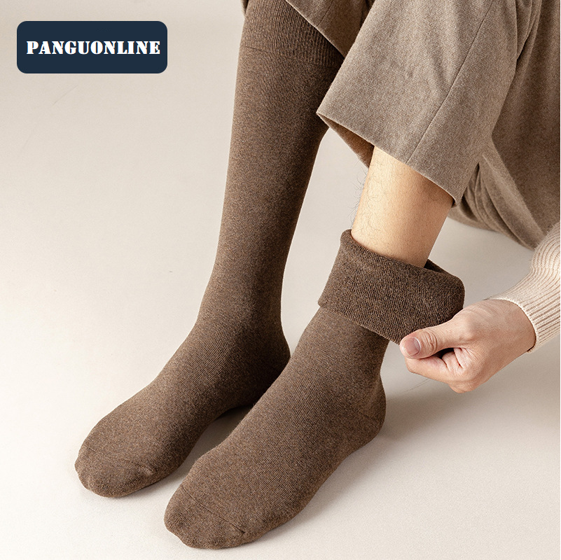 Winter new high cotton men's calf socks, thickened full loop warm long leg socks