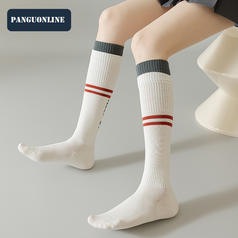 Long leg calf women's autumn and winter pressure mid tube thick color blocked warm casual socks