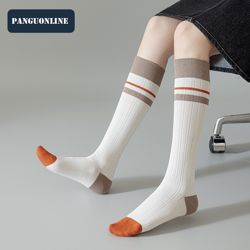 Socks children's autumn and winter new high tube socks retro Japanese splicing pile socks casual versatile calf socks